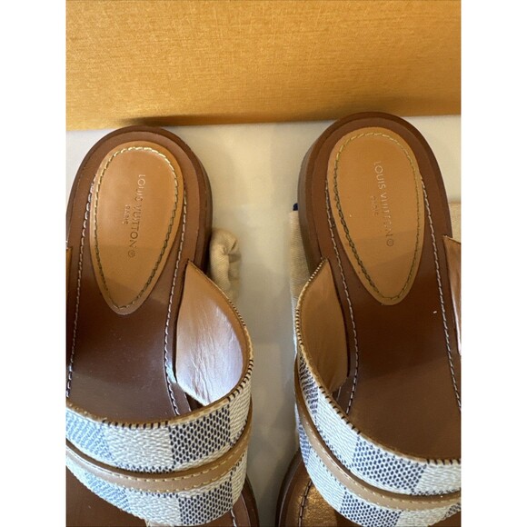 LOUIS VUITTON Classic Damier Azur Palma Flat Thong Sandals EU 39 US 9 Authentic - Picture 4 of 9